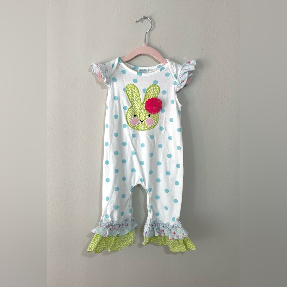 Peaches and Cream Easter Romper‎ Ruffles Bunny Size 18M